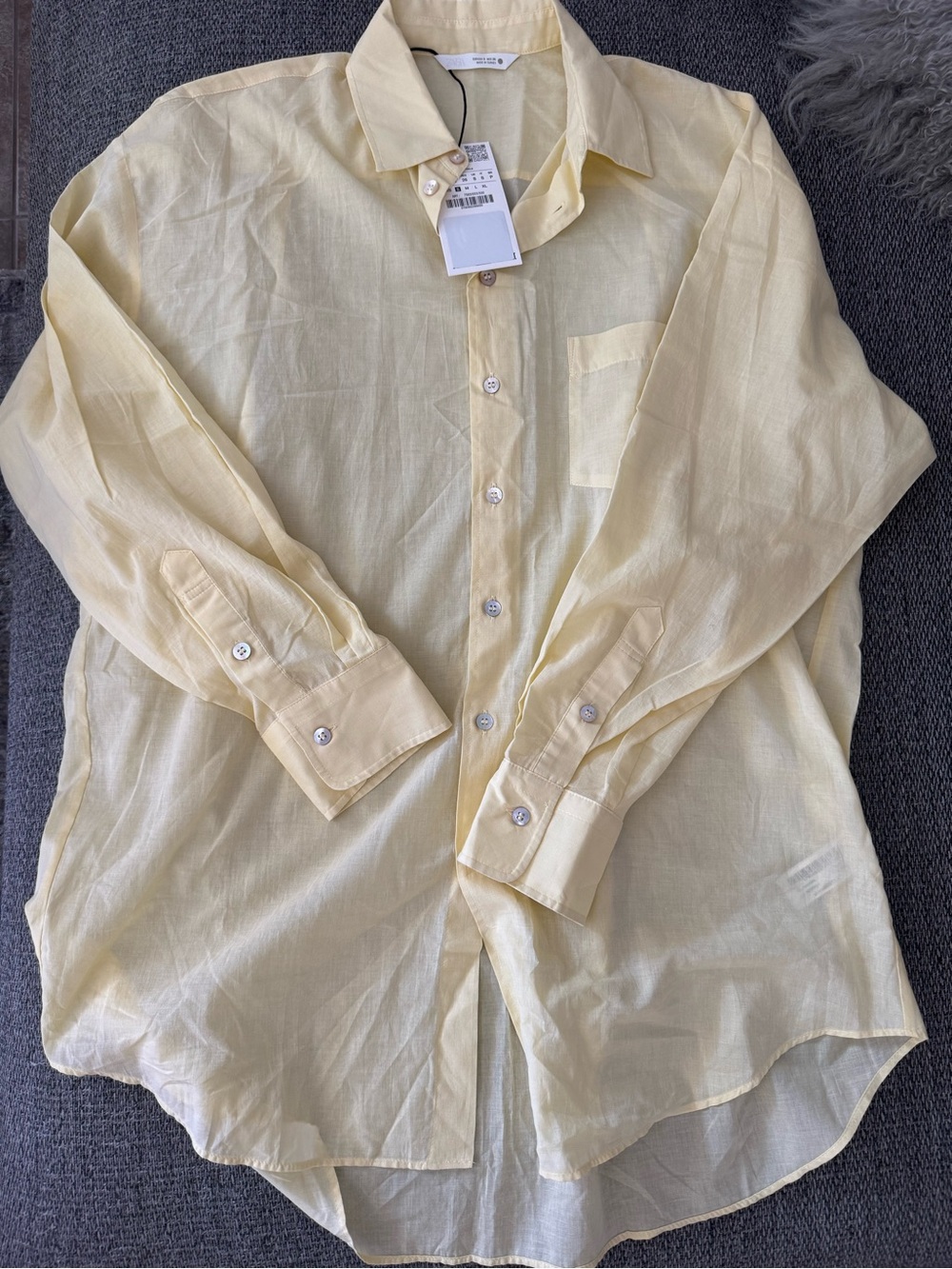 Zara Pale Yellow Linen-Blend Tunic Shirt Beach Oversized